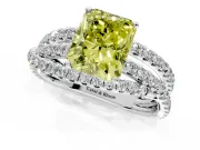 Solitaire Engagement Ring Setting for Fancy Yellow Radiant Cut Center with Woven 3-Strand Pave Band and Prong Head in Platinum