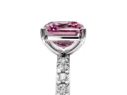 Solitaire Engagement Ring Setting for Fancy Pink Asscher Cut Center with Round Cut Pave Band and Prong Head in Sterling Silver