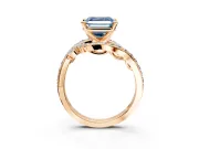 Solitaire Engagement Ring Setting for Fancy Blue Asscher Cut Center with Pave Bypass Twist Band and Prong Head in Rose Gold