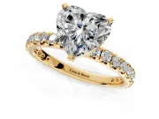 Solitaire Engagement Ring Setting for Heart-Shaped Center with Shared-Prong Accents and Prong Head in Yellow Gold