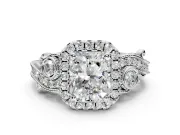 Milgrain Halo Engagement Ring Setting for Radiant Cut Center with Shoulder Bezels and Prong Head in Sterling Silver