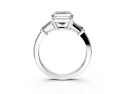 3 Stone Engagement Ring Setting for Asscher Cut Center with Baguette Accents and Prong Head in Sterling Silver