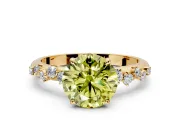 Cluster Engagement Ring Setting for Fancy Yellow Round Cut Center with Round Cut Accent Band and Prong Head in Yellow Gold