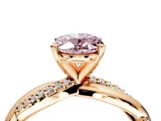 Solitaire Engagement Ring Setting for Fancy Pink Oval Center with Pave and Plain Crossover and Basket Head in Rose Gold