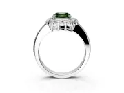 Halo Engagement Ring Setting for Fancy Green Asscher Cut Center with Milgrain Channel Band and Prong Head in Sterling Silver