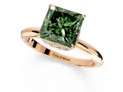 Hidden Halo Engagement Ring Setting for Fancy Green Princess Cut Center with Plain Rounded Band and Prong Head in Rose Gold