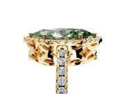 Accent Halo Engagement Ring Setting for Fancy Green Marquise Center with Full-Length Pave Band and Prong Head in Yellow Gold