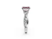 Solitaire Engagement Ring Setting for Fancy Pink Emerald Cut Center with Half-Pave Crossover Band and Prong Head in Platinum