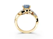 Halo Engagement Ring Setting for Fancy Blue Princess Cut Center with Marquise and Pave Bypass Band and Prong Head in Yellow Gold