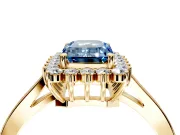 Starburst Halo Engagement Ring Setting for Fancy Blue Emerald Cut Center with Flat Cathedral Band and Prong Head in Yellow Gold