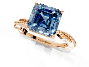 Solitaire Engagement Ring Setting for Fancy Blue Asscher Cut Center with Twist Band and Bead Prong Head in Rose Gold