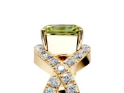 Halo Engagement Ring Setting for Fancy Yellow Emerald Cut Center with Pave Infinity Twist Band and Prong Head in Yellow Gold