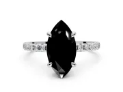 Solitaire Engagement Ring Setting for Fancy Black Marquise Center with Fine Pave Narrow Band and Prong Head in Sterling Silver