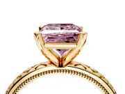 Solitaire Engagement Ring Setting for Fancy Pink Princess Cut Center with Milgrain X Pattern Band and Prong Head in Yellow Gold
