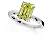 Solitaire Engagement Ring Setting for Fancy Yellow Emerald Cut Center with Thin Rounded Plain Band and Prong Head in Platinum