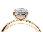 Solitaire Engagement Ring Setting for Radiant Cut Center with Fine Pave Band and Prong Head in Rose Gold