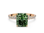 Solitaire Engagement Ring Setting for Fancy Green Radiant Cut Center with Pave Accents and Prong Head in Rose Gold
