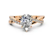 Crossover Engagement Ring Setting for Pear-Shaped Center with Pave and Plain Strands and Prong Head in Rose Gold