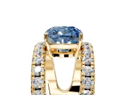 Solitaire Engagement Ring Setting for Fancy Blue Cushion Cut Center with Wide-Open Split Shank and Prong Head in Yellow Gold