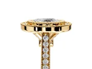 Halo Engagement Ring Setting for Oval Center with Milgrain Frame, Pave Band and Prong Head in Yellow Gold
