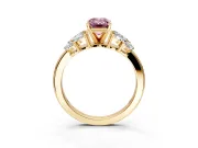 Leaf Cluster Engagement Ring Setting for Fancy Pink Emerald Cut Center with Marquise Accents and Prong Head in Yellow Gold