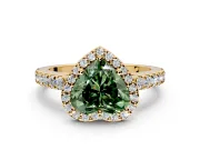Halo Engagement Ring Setting for Fancy Green Heart-Shaped Center with Full Pave Band and Prong Head in Yellow Gold