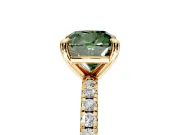 Solitaire Engagement Ring Setting for Fancy Green Cushion Cut Center with Fine Pave Narrow Band and Prong Head in Yellow Gold