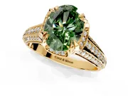 Solitaire Engagement Ring Setting for Fancy Green Oval Center with Accented Split Shank and Prong Head in Yellow Gold