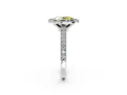 Halo Engagement Ring Setting for Fancy Yellow Oval Center with Milgrain Pave Band and Bezel Head in Platinum