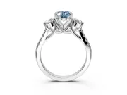 3 Stone Engagement Ring Setting for Fancy Blue Oval Center with Crossover Basket, Pave Band and Prong Head in Sterling Silver