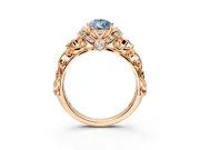 Solitaire Engagement Ring Setting for Fancy Blue Pear-Shaped Center with Filigree Band and Prong Head in Rose Gold