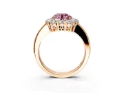 Halo Engagement Ring Setting for Fancy Pink Round Cut Center with Milgrain Channel Band and Prong Head in Rose Gold
