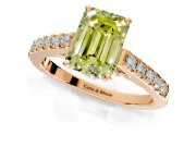 Solitaire Engagement Ring Setting for Fancy Yellow Emerald Cut Center with Crossover Accents and Prong Head in Rose Gold