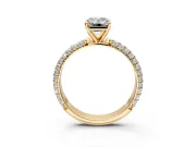 Solitaire Engagement Ring Setting for Emerald Cut Center with Domed Multi-Row Pave Band and Prong Head in Yellow Gold