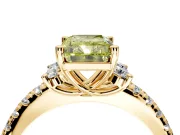 Paired Accent Engagement Ring Setting for Fancy Yellow Radiant Cut Center with Pave Band and Prong Head in Yellow Gold