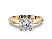 Solitaire Engagement Ring Setting for Cushion Cut Center with Reverse Tapered Band and Prong Head in Yellow Gold