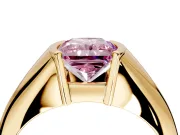 Tension Engagement Ring Setting for Fancy Pink Radiant Cut Center with Wide Tapered Band and Tension Head in Yellow Gold
