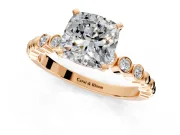 Solitaire Engagement Ring Setting for Cushion Cut Center with Bezel-Dot Beaded Band and Prong Head in Rose Gold