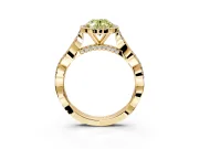 Halo Engagement Ring Setting for Fancy Yellow Oval Center with Twist Band and Prong Head in Yellow Gold