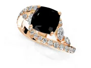 Solitaire Engagement Ring Setting for Fancy Black Cushion Cut Center with Filigree Band and Prong Head in Rose Gold