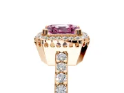 Halo Engagement Ring Setting for Fancy Pink Asscher Cut Center with Inner Milgrain Border and Prong Head in Rose Gold