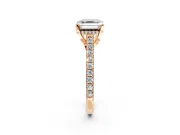 Solitaire Engagement Ring Setting for Asscher Cut Center with Widening Pave Band and Claw Prong Head in Rose Gold