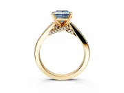 Solitaire Engagement Ring Setting for Fancy Blue Princess Cut Center with Crossover Accents and Prong Head in Yellow Gold