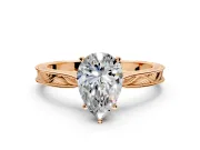 Solitaire Engagement Ring Setting for Pear-Shaped Center with Engraved Milgrain Band and Prong Head in Rose Gold