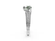 Solitaire Engagement Ring Setting for Fancy Green Heart-Shaped Center with Accented Split Shank and Prong Head in White Gold