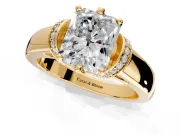 Solitaire Engagement Ring Setting for Radiant Cut Center with Wide Band, Pave Collar and Prong Head in Yellow Gold