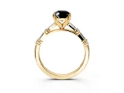 Baguette Engagement Ring Setting for Fancy Black Oval Center with Alternating Bar-Set Band and Prong Head in Yellow Gold