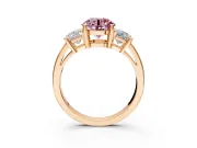 3 Stone Engagement Ring Setting for Fancy Pink Round Cut Center with Matching Side Accents and Prong Head in Rose Gold