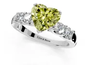 5 Stone Engagement Ring Setting for Fancy Yellow Heart-Shaped Center with Plain Band and Prong Head in Sterling Silver