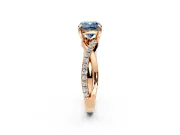 Solitaire Engagement Ring Setting for Fancy Blue Cushion Cut Center with Half-Pave Crossover Band and Prong Head in Rose Gold